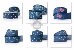 CINTAS ARCO IRIS  JEAN CON ESTAMPADOS ART 3001 DE 25 MM POR 10 METROS